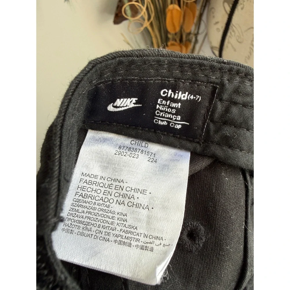 Nike Kids Club Cap Black Cotton Adjustable Baseball Hat Child 4-7 2902-023